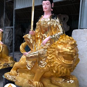 Hình ảnh tượng Văn Thù Sư Lợi Bồ Tát dát vàng 220 cm